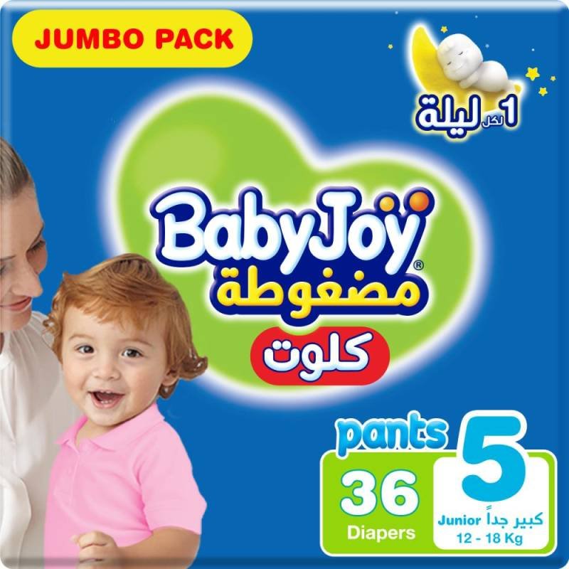حفاضات بيبي جوي كلوت مضغوطة رقم 5 (12–18 كغ)