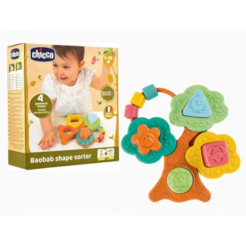 المنتج: لعبة فرز الأشكال على شكل شجرة الباوباب "Baobab Shape Sorter" الصديقة للبيئة من تشيكو (مخصصة للفئة العمرية 6-36 شهراً) 